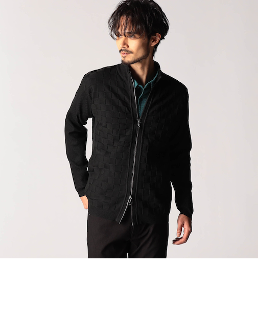 ブロックチェックニットブルゾン