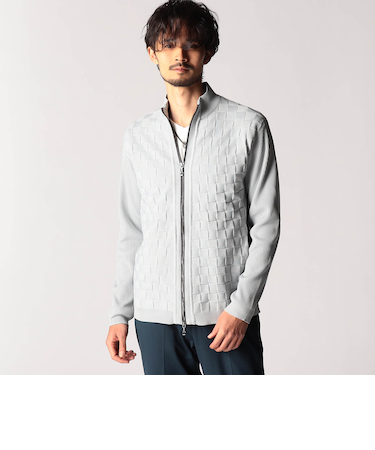 ブロックチェックニットブルゾン