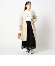 ウエスト絞り ノーカラーコート
