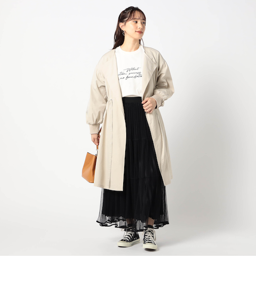 ウエスト絞り ノーカラーコート