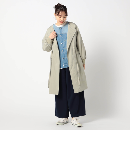 ウエスト絞り ノーカラーコート