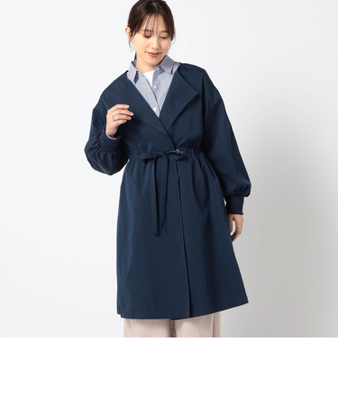 ウエスト絞り ノーカラーコート