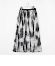 【WALDO】ウエストゴムムラ染め光沢プリントギャザーフレアースカート