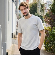 バイアスブリスターチェックジャカード クルーネック半袖プルオーバー