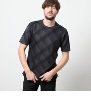 バイアスブリスターチェックジャカード クルーネック半袖プルオーバー