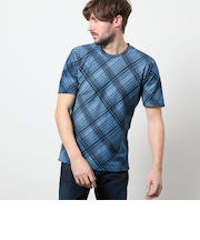 バイアスブリスターチェックジャカード クルーネック半袖プルオーバー