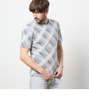 バイアスブリスターチェックジャカード クルーネック半袖プルオーバー