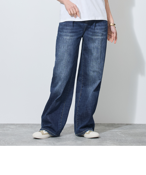 【WALDO】センタープレス入り2タックデニムワイドパンツ