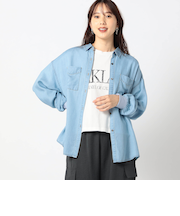 袖リブ 刺繍デニムシャツ