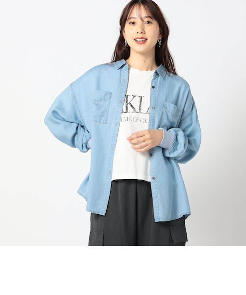 袖リブ 刺繍デニムシャツ