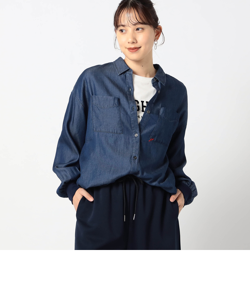 袖リブ 刺繍デニムシャツ