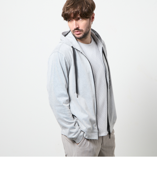 ハイテンションジャージーデニムジップアップパーカー