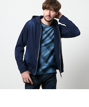 ハイテンションジャージーデニムジップアップパーカー