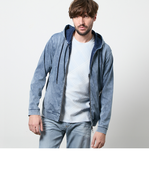 ハイテンションジャージーデニムジップアップパーカー