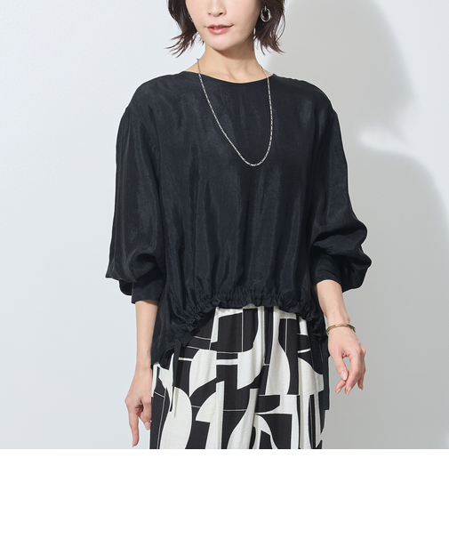 【WALDO】裾ドロスト入りノーカラーブラウス