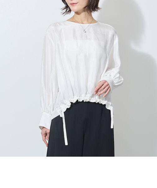【WALDO】裾ドロスト入りノーカラーブラウス