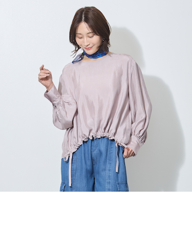 【WALDO】裾ドロスト入りノーカラーブラウス