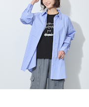 【WALDO】タック入りストライプチュニックシャツ