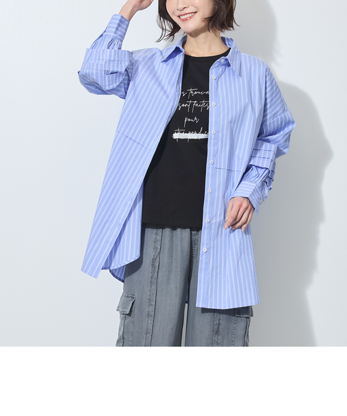 【WALDO】タック入りストライプチュニックシャツ