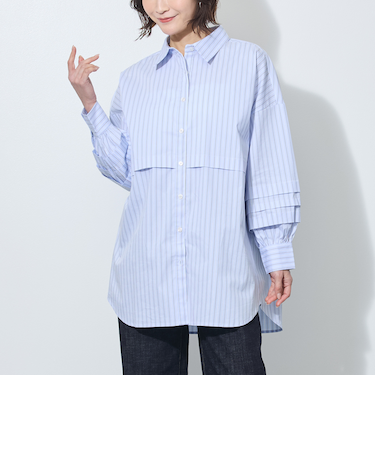 【WALDO】タック入りストライプチュニックシャツ