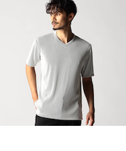 タックボーダー Vネック半袖カットソー