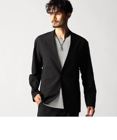 サッカーチェック　ノーカラージャケット