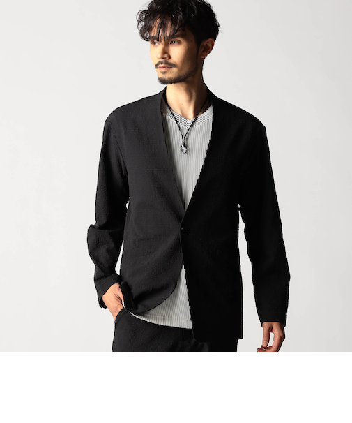 サッカーチェック　ノーカラージャケット