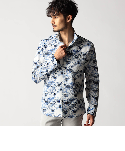 アラカルトプリント スタンドカラーシャツ