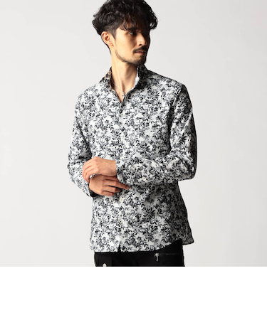 アラカルトプリント スタンドカラーシャツ