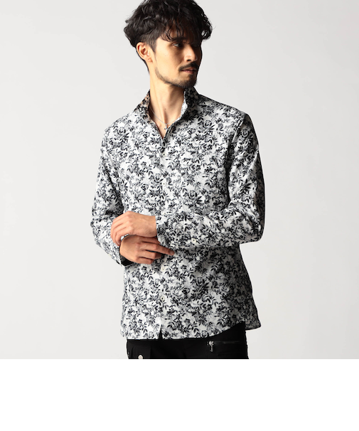 アラカルトプリント スタンドカラーシャツ