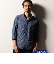 【RIELABO】カスレプリント ７分袖スタンドカラーシャツ