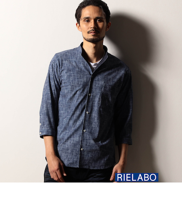 【RIELABO】カスレプリント ７分袖スタンドカラーシャツ