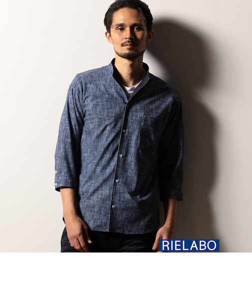 【RIELABO】カスレプリント ７分袖スタンドカラーシャツ