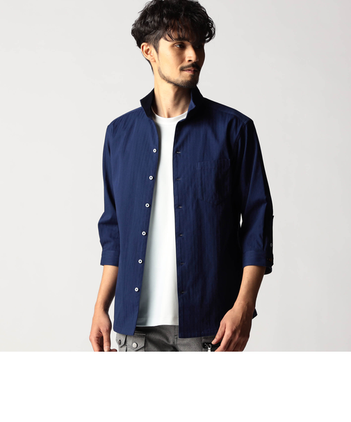 リバーシブルドビー ７分袖スタンドカラーシャツ