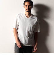 【RIELABO】サッカートリコット Vネック半袖カットソー（日本製）