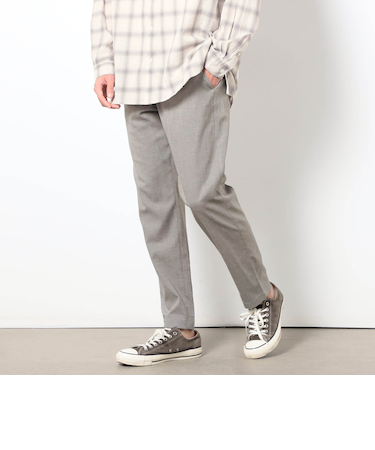 リネンライクポリエステルテーパードパンツ