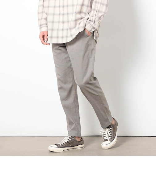 リネンライクポリエステルテーパードパンツ