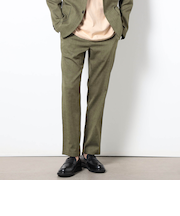 リネンライクポリエステルテーパードパンツ