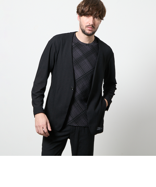 ヘリンボンジャカード　ノーカラージャケット