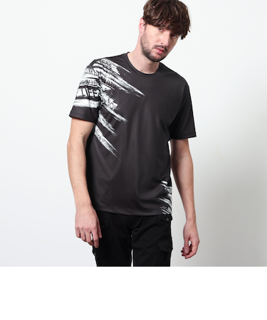 バイヤスハケメロゴプリント　クルーネック半袖Ｔシャツ