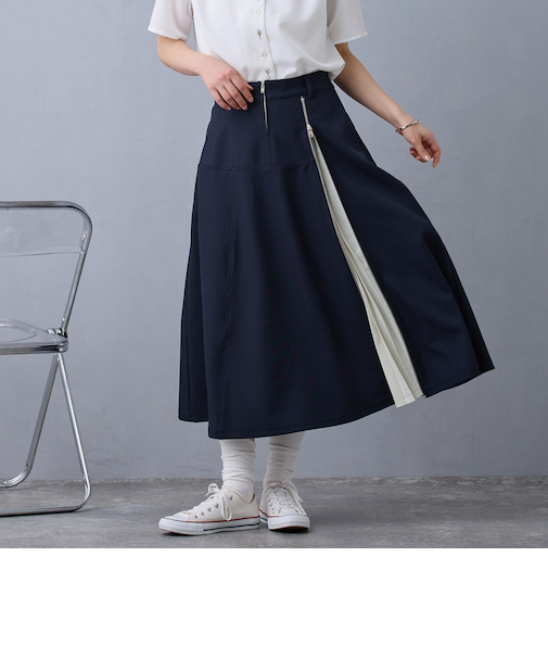 スリットプリーツフレアスカート