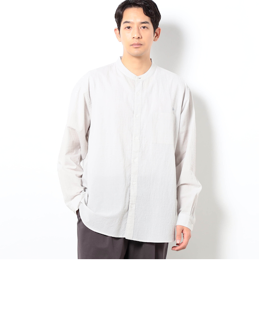 BROOKLYN OVERALL テクスチャーチェック バンドカラーシャツ