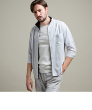 【HIDEAWAYS BLACK】カスレプリント ７分袖スタンドカラーシャツ