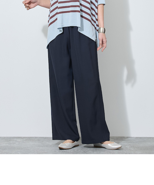 【WALDO】ウエストゴム脇折り返しタック入りワイドパンツ