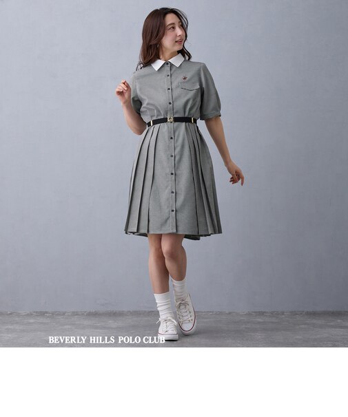 【BEVERLY HILLS POLO CLUB】サイドプリーツワンピース