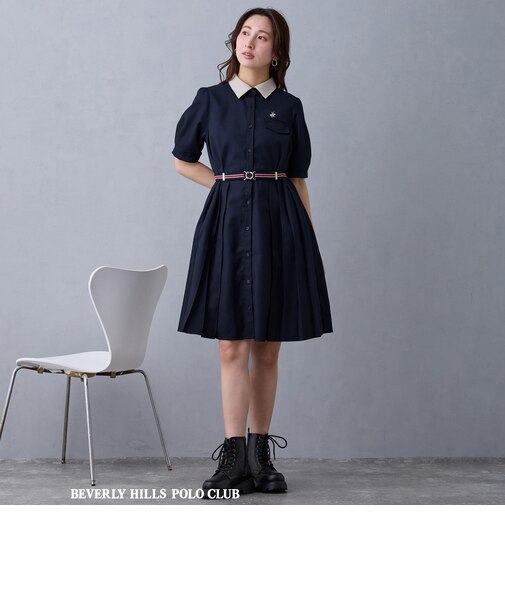 【BEVERLY HILLS POLO CLUB】サイドプリーツワンピース