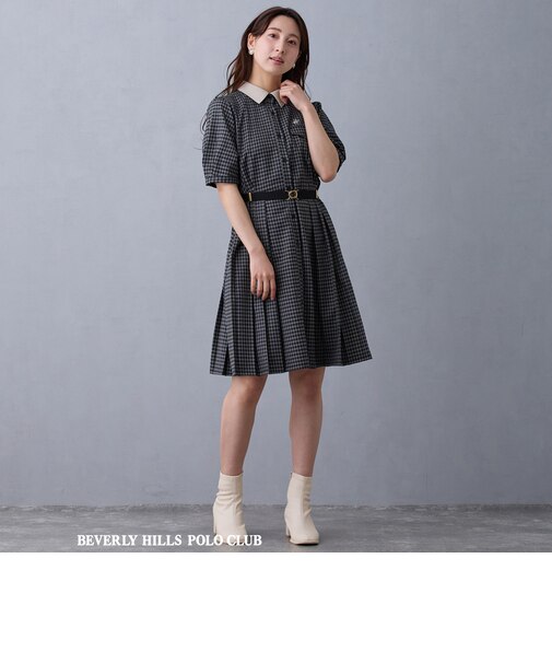 【BEVERLY HILLS POLO CLUB】サイドプリーツワンピース