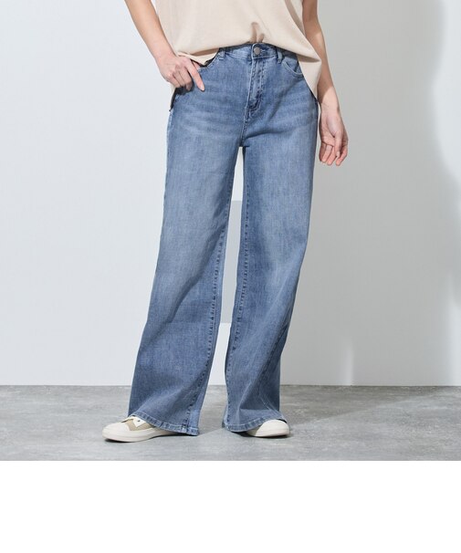 ダブルポケット風加工入りワイドデニムパンツ