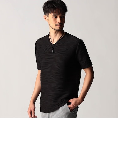 ウェーブタックジャカードVネック半袖プルオーバー