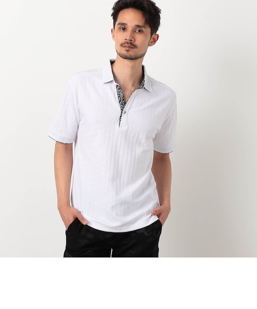 【NICOLE SPORTS】幾何学柄スキッパーポロシャツ